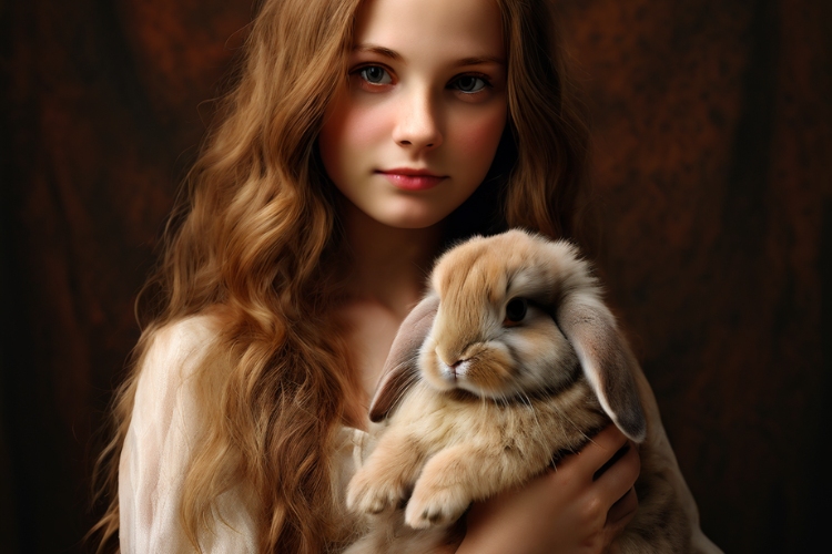 Holland lop rabbit with a girl