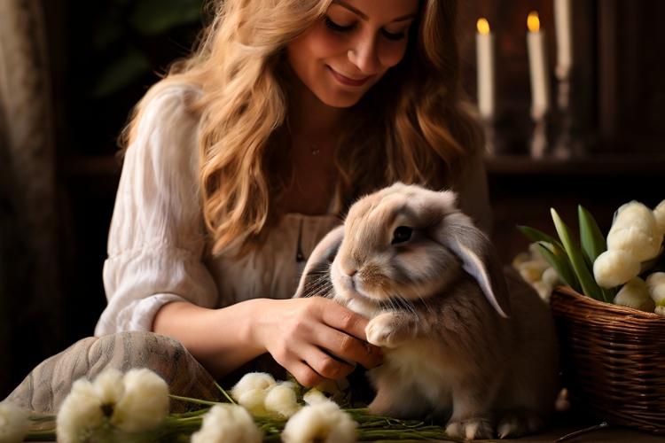 owner playing with holland loop rabbit