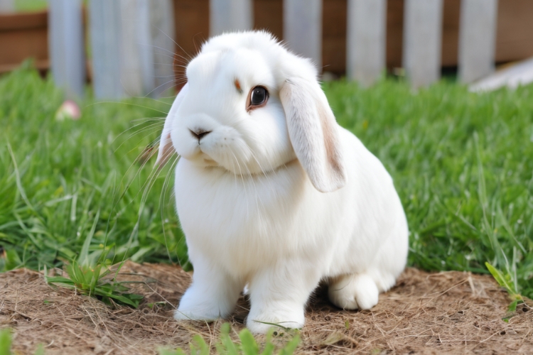 white Holland Lop rabbit in park