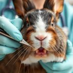 vet checking Holland Lop Rabbit with Dental Issues